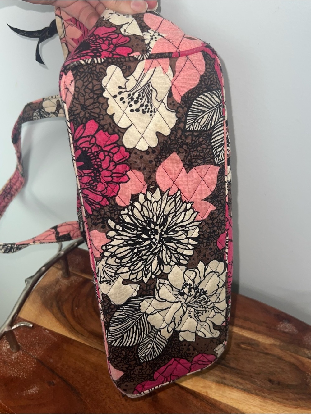 Vera Bradley Pink Floral Quilted Tote Bag Shoulder Purse Zip Top - Picture 15 of 17